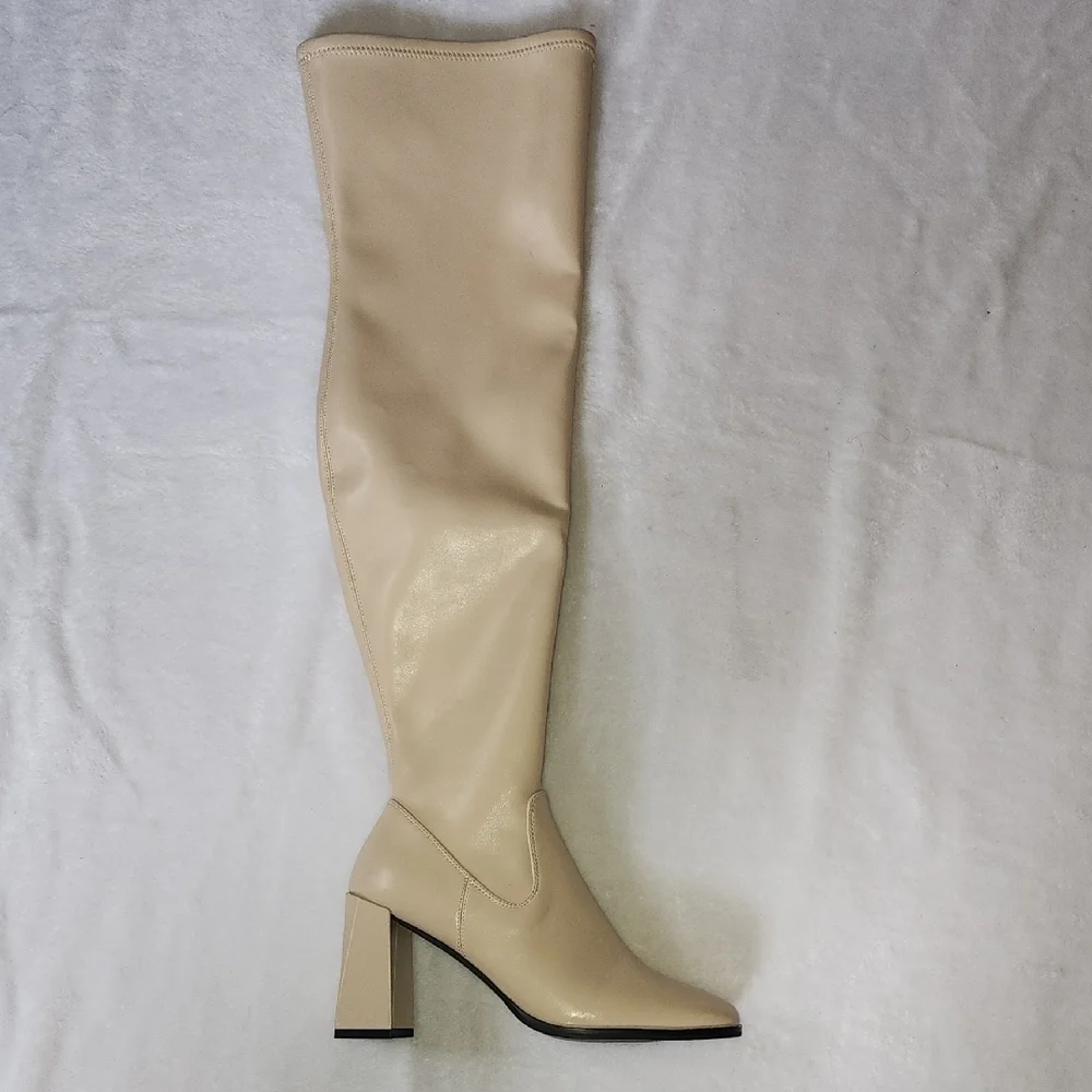 Elegant Cream Over the Knee Boots